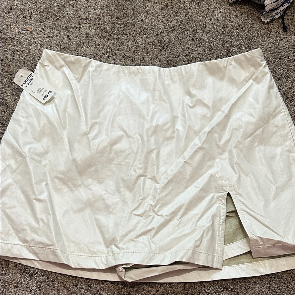 White Mini Skort with Side Slit